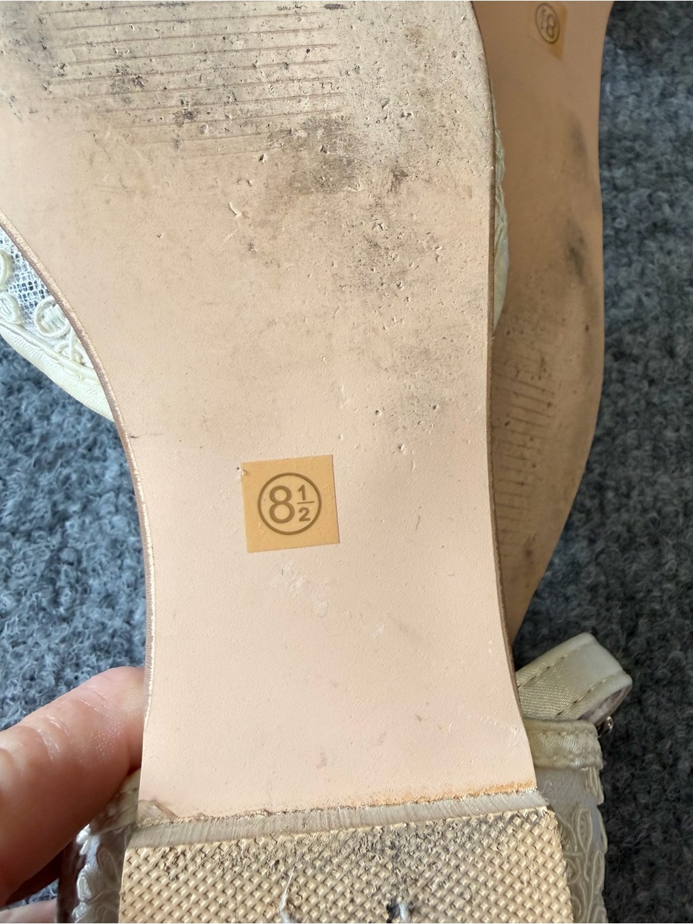 Embroidered Ankle-Strap Pointed Flats in Beige - Picture 8 of 14